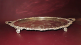 Vintage 25" Long Oval Double Handle Footed Silverplate Serving Platter TJ 29734