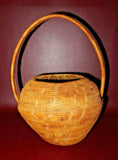 Vintage 13" Tall African Style Round Hand Woven Reed Basket w/ Handle