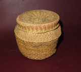 Vintage Small Alaskan Native American Round Woven Bark Basket w/ Lid c. 1940