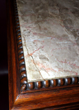 Pair Antique French Carved Oak Marble Top Nightstands w/ Brass Accents c. 1900