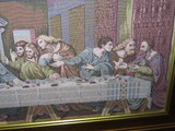 Vintage Gilt Wood Framed 34" Long Christian Tapestry - Jesus & the Last Supper