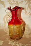 Antique Miniature 5" Tall Amberina Crackle Glass Pitcher w/ Wavy Lip & Handle