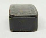 Antique 3.5" Flip-Lid Black Lacquered Wooden Snuff Box w/ Checkerboard Decor