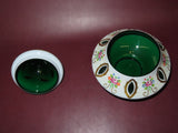 Vintage Elegant 7" Green & White Floral Bohemian Art Glass Lidded Urn Ginger Jar