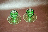 Pair Vintage 3.5" Art Deco Green Glass Candlestick Holders