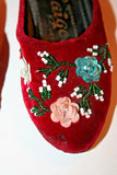 Fancy Saigon Velvet Style Small Girls Shoes - Sequin & Bead Floral Design Size 2