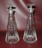 Pair 11" FINE Crystal Liquor Decanters w/ Stoppers & One "Brandy" Brass Emblem