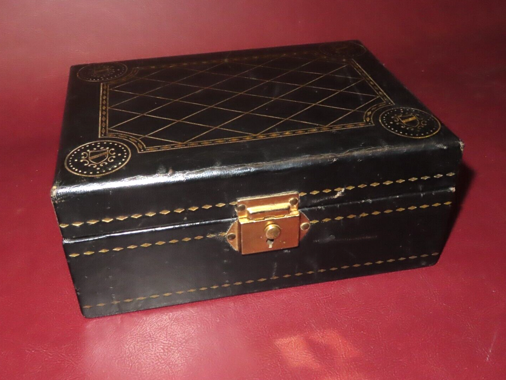 Black 7.5" Babcock Genuine Leather Velvet Lined Flip Lid Jewelry Box - No Key