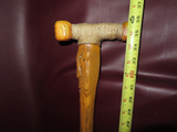 Vintage 36" Hand Carved Spooky Face Arts & Crafts Style Wood Walking Stick Cane