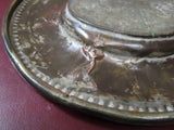 Antique Turkish Style 13.5" Round Hammered Copper Serving Platter - As-Is Damage