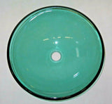 Hand Blown Studio Art Glass Aqua-Blue 16.5" Sink Basin Bowl - Drilled 1.75" Hole