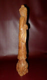 Antique Chinese Buddhist Style Tall Hand Carved Wood Figure Idol Old Man w/ Rock