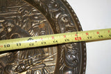 European Style 17" Round Hanging Brass Tray Embossed w/ Tavern Pub Scene