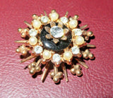 Vintage "Jewels by Emmons" 1.25" Rhinestone & Faux Pearl Pin Brooch #1124 & Case