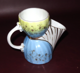 Antique Hand Painted 4" Tall Blue & Yellow European Style Porcelain Shaving Mug