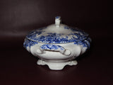 Antique Adams & Tunstall Trellis Flow Blue English Porcelain Covered Tureen Dish