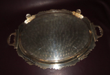 Vintage 25" Long Oval Double Handle Footed Silverplate Serving Platter TJ 29734