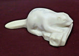 Vintage 5" Long Miniature White Faux Marble Beaver on Log Figurine