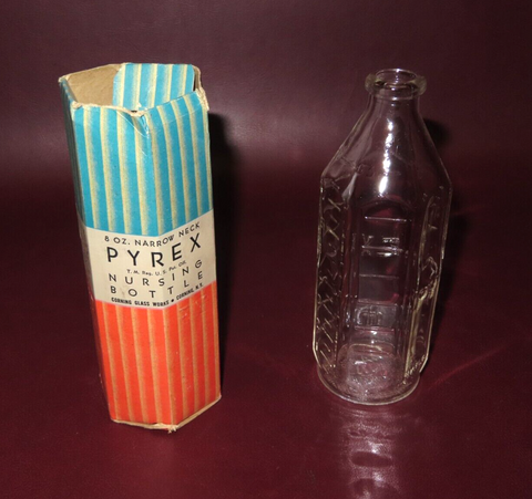 Vintage Clear 8 oz. Pyrex Hexagonal Baby Nursing Bottle in Original Box