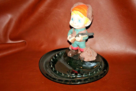 Large 14" One of a Kind Ceramic Ashtray Hunter Boy w/ Rifle - Hand Made c. 1971