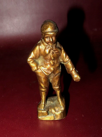 Vintage 4" Tall Heavy Gilt Bronze Horse Racing Jockey Boy Trophy Topper Figurine