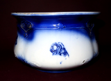 Antique English Style 9" Flow Blue Rose Decor Porcelain Chamber Pot w/ Handle