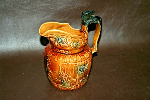 Vintage Wood & Sons Fine English 8" Glazed Brown Pottery Pitcher w/ Horse Handle