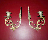 Pair Ornate Antique European Style Pewter Wall Mount Single Candlestick Holders