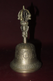 Vintage 6.5" Tall Reproduction Mesoamerican Style Face Handle Brass Table Bell