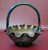 Vintage Fenton Amethyst Carnival Art Glass 8" Persian Medallion Wavy Lip Basket