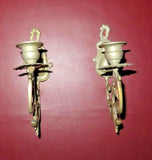 Pair Ornate Antique European Style Pewter Wall Mount Single Candlestick Holders