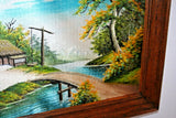 Very Nice Hand Sewn Silk Tapestry w/ 3D Image of Tropical Scene in Oak Frame