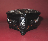 Vintage Fenton Black Glass Heart Shaped Trinket Box Hand Painted by A. Russell