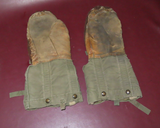 Vintage Pair WWII Era Military Fur Canvas Leather Arctic Mittens w/ Wool Liners