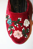 Fancy Saigon Velvet Style Small Girls Shoes - Sequin & Bead Floral Design Size 2