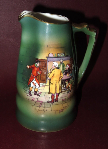 Vintage 5" Royal Bayreuth PT Green Parlor Scene Bavarian Porcelain Cream Pitcher