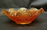 Vintage Elegant 9" Diamond Pattern Marigold Carnival Glass w/ Wavy Sawtooth Lip