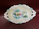 Antique Fine R.S. Prussia Porcelain Water Lily & Gilt 13" Long Oval Serving Bowl