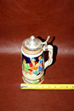 Vintage German Flip Lid 9.5" Pottery Musical Stein w/ Pub & Castle Scene