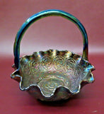 Vintage Fenton Amethyst Carnival Art Glass 8" Persian Medallion Wavy Lip Basket