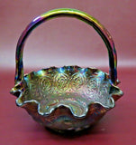 Vintage Fenton Amethyst Carnival Art Glass 8" Persian Medallion Wavy Lip Basket