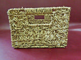 Vintage Style Rectangular Double-Handled Woven Rope Basket w/ Flip-Up Bottom