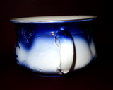 Antique English Style 9" Flow Blue Rose Decor Porcelain Chamber Pot w/ Handle