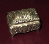 Antique Miniature Embossed Silverplate Flip-Lid Red Felt Lined Trinket Ring Box