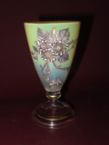 Vintage 6" Tall Custard Yellow to Clear Gilt Floral Art Glass Wine Goblet
