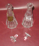 Pair 11" FINE Crystal Liquor Decanters w/ Stoppers & One "Brandy" Brass Emblem