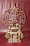 Antique Classic 34" Tall Lg Round Wire & Wooden Hanging Bird Cage w/ Swing Perch