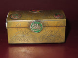 Vintage Hand Enameled 3.5x2.5" Chinese Brass Flip Lid Trinket Box - Sold As-Is