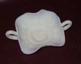 Vintage Fenton White Green Double Handle Vaseline Uranium Butterfly Glass Dish