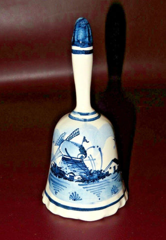 Vintage Hand Painted & Signed 6" Delft Holland USA Windmill Decor Porcelain Bell